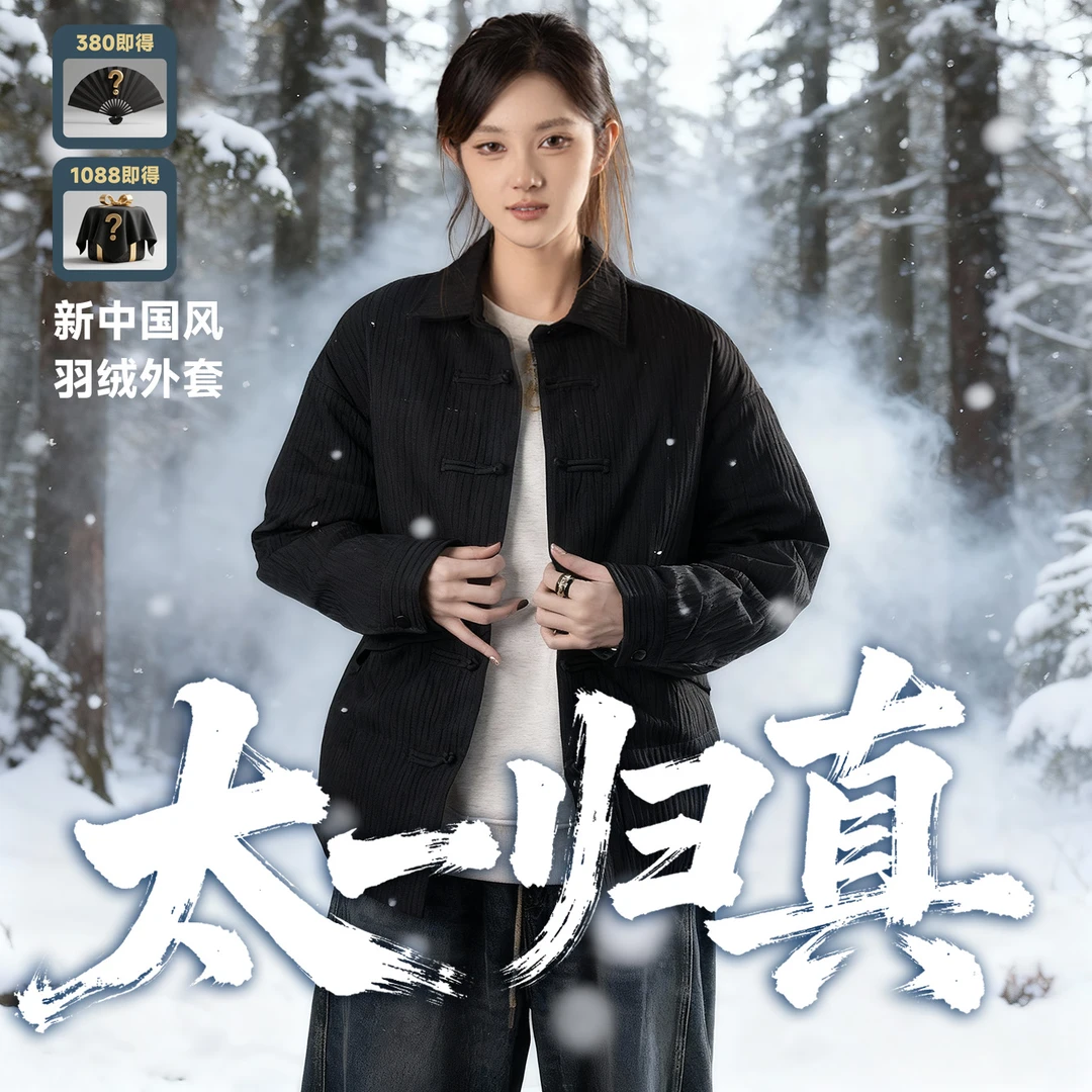 【太一归真】-国风宽松新中式90白鸭绒羽绒外套