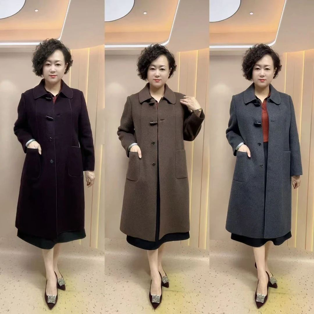 2419#牛角扣双面毛呢大衣