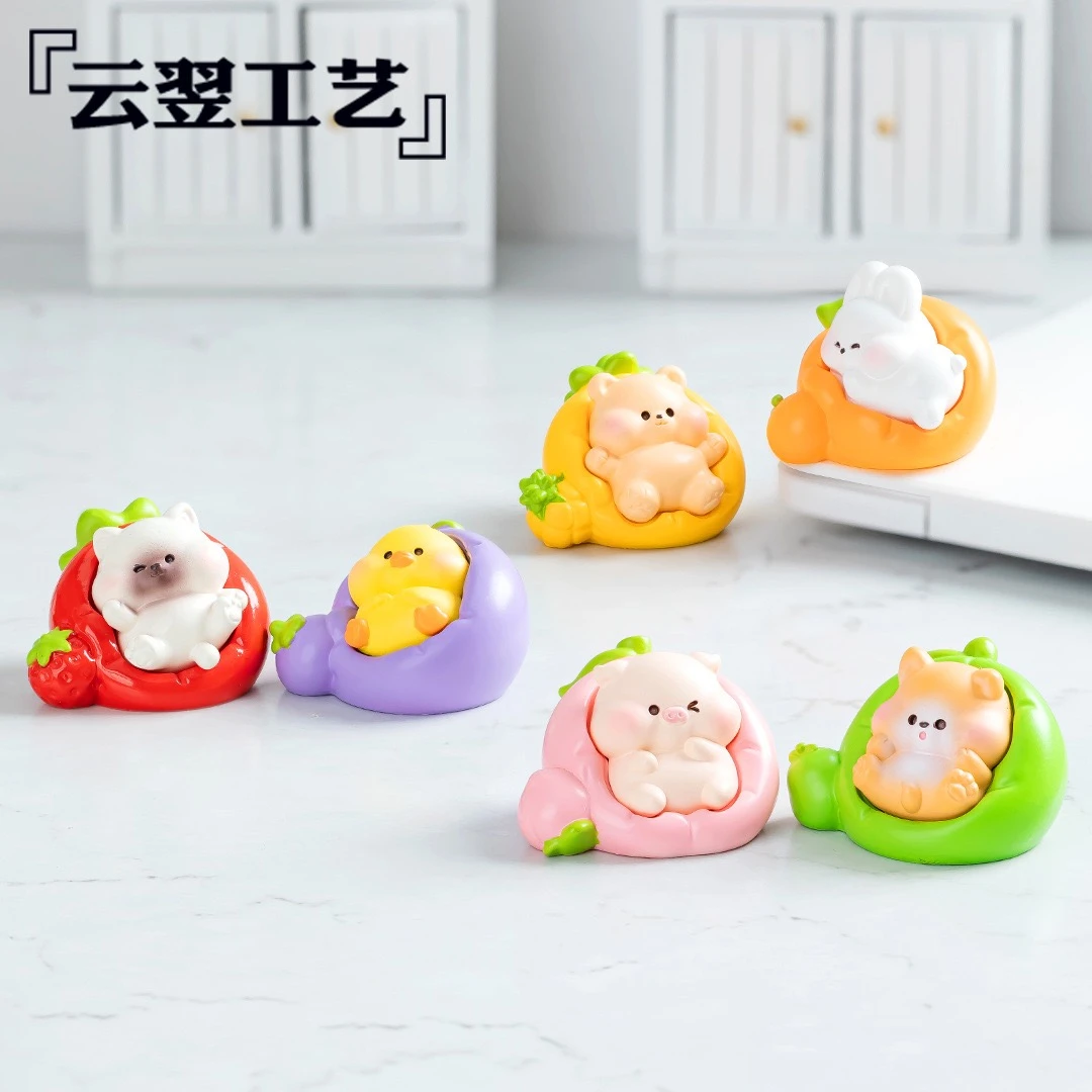 【双许愿+九宫格】创意萌果萌粒小动物公仔diy车载小摆件家具装饰品