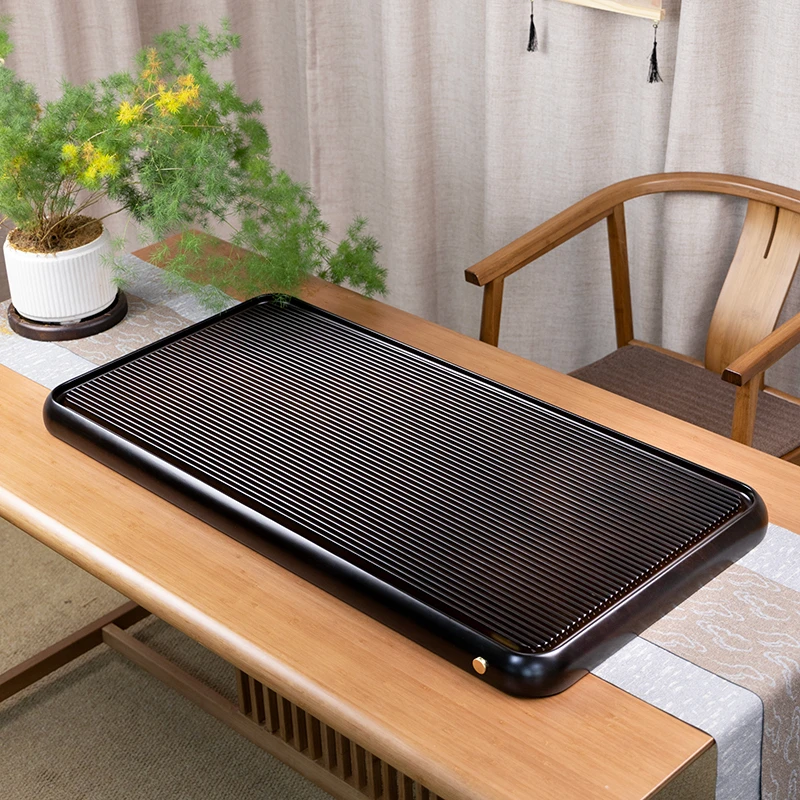 满意100*50*5CM【黑檀色】25款实木茶盘家用客厅办公室简约功夫茶具