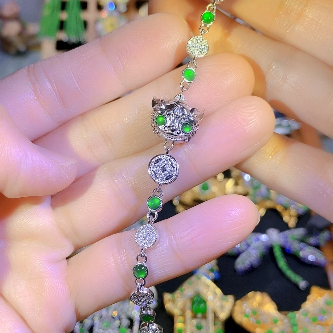 吊坠(不含链)银S925镶嵌翡翠