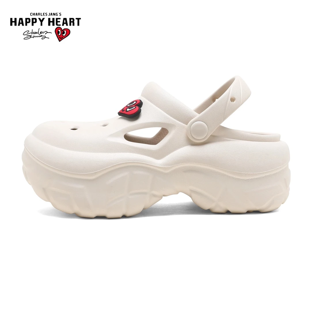 查尔斯桃心洞洞鞋女2025年新款夏季外穿包头拖鞋防滑厚底沙滩凉鞋