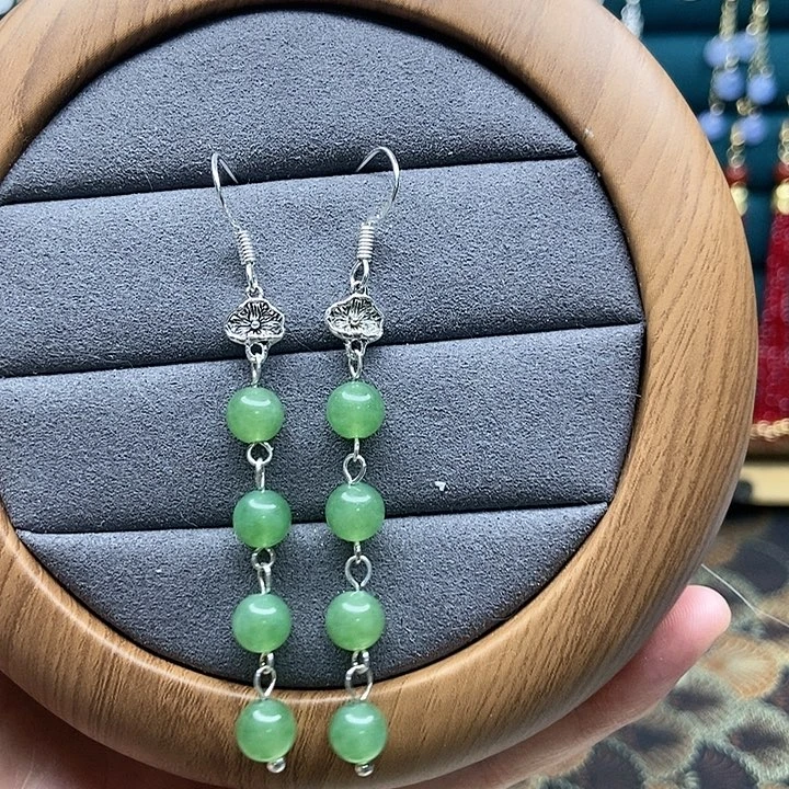 石英质玉耳钉银S925镶嵌