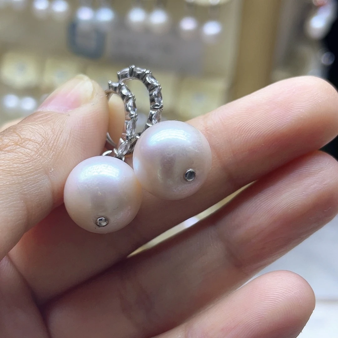 银S925镶嵌淡水珍珠耳饰