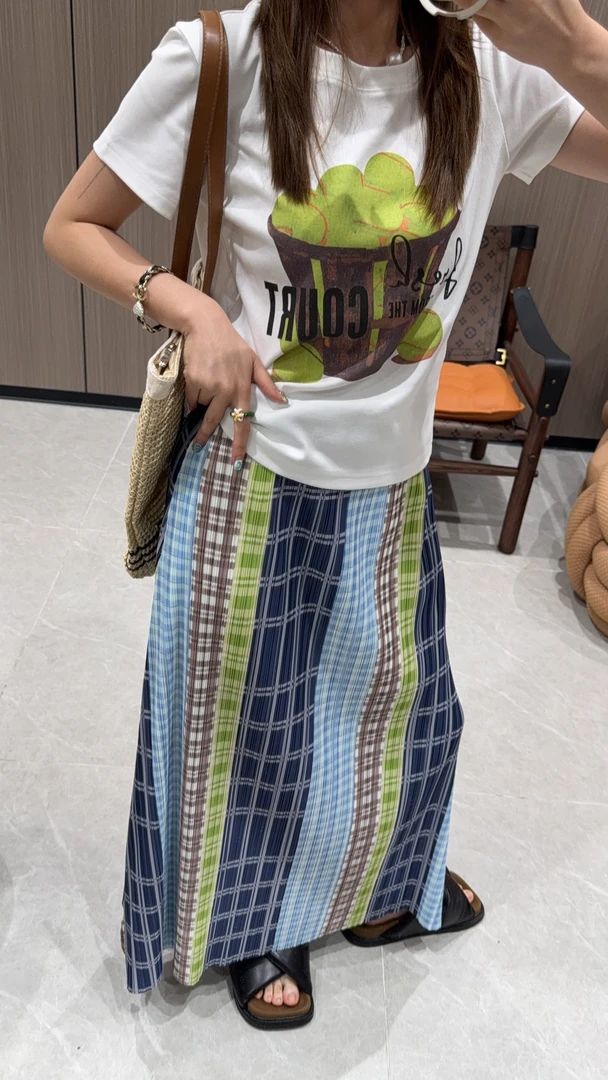 舟舟 【压褶长裙】裙子休闲时尚显瘦百搭减龄高腰