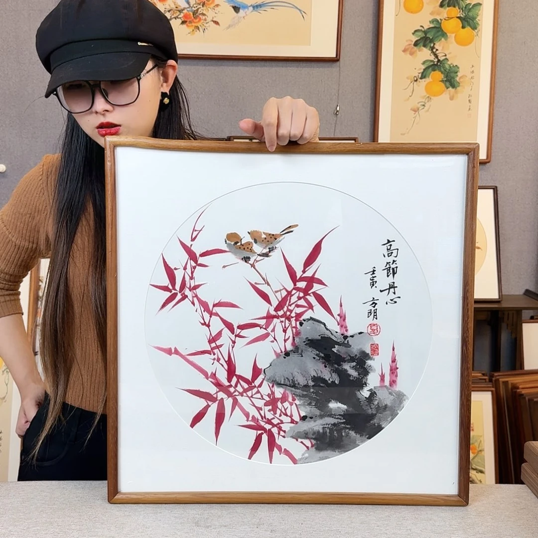 国画纯手绘，纯手写带框尺寸：53×53厘米