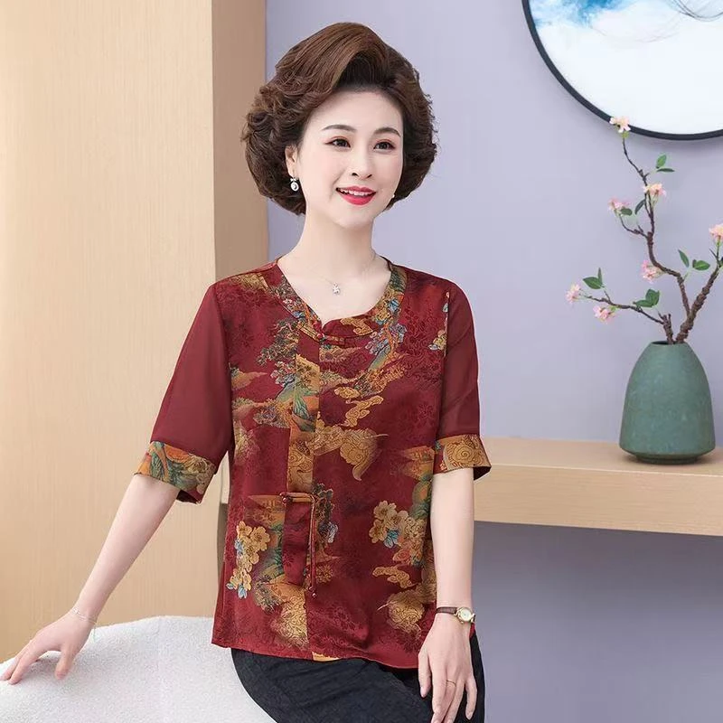 9028-中老年人夏装女奶奶七分袖唐装洋气衣服【B仓东】