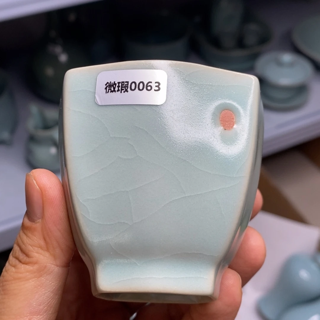 瓷片汝州原矿原釉微瑕杯退不换无售后