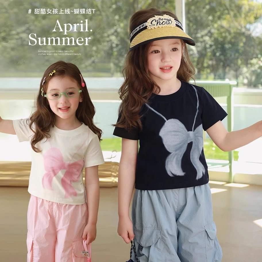 甜酷女孩上线~运动芭蕾美学，秘鲁棉短袖t恤爱上靓妞女童春装2025