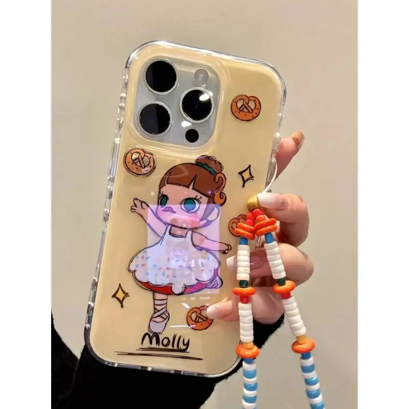 卡通彩点白裙芭蕾女孩面包转转适用iphone16promax苹果15手机壳14