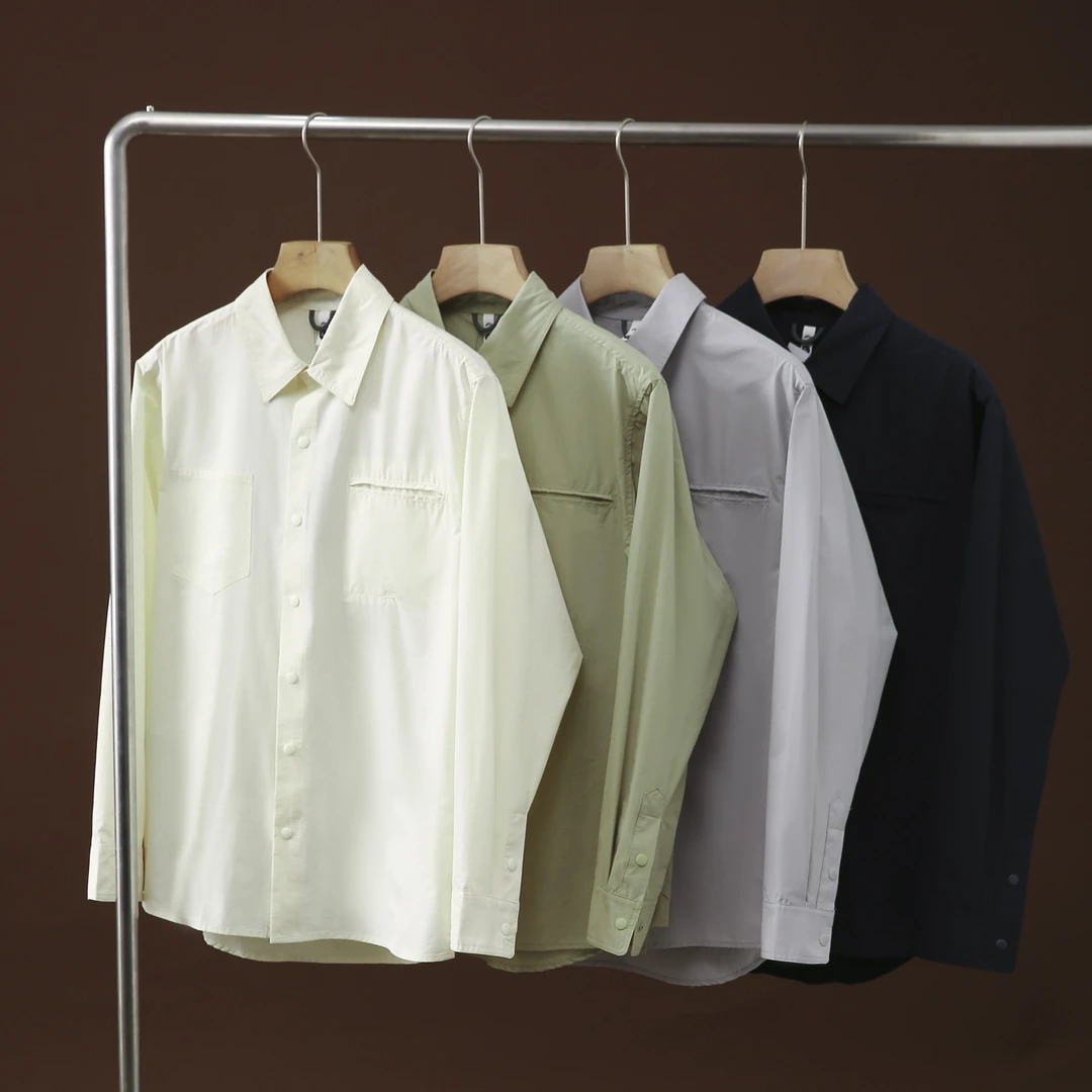 抗皱免烫长袖衬衣 春季男士宽松户外美式复古口袋工装风速干衬衫