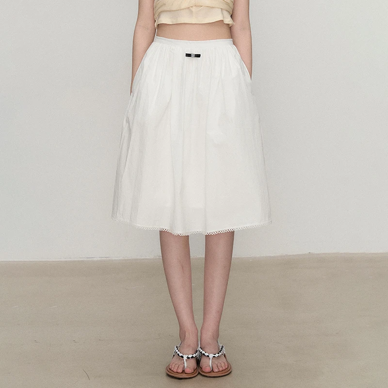 OIOI ESSE/"大热芭蕾风"精致花边点缀 流畅无束感A字褶皱半身裙女