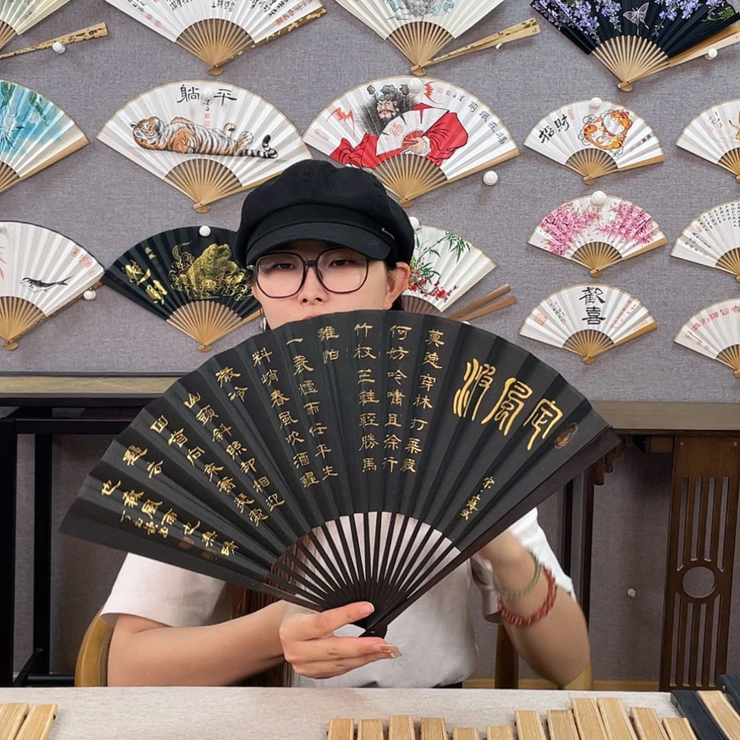 国画95寸黑檀-纯手绘-文玩扇骨（默认粘好）