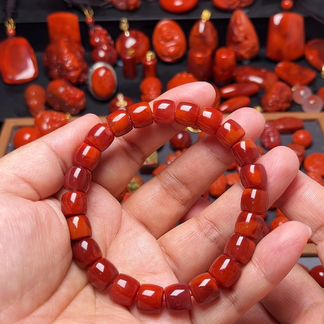 南红玛瑙未镶嵌配饰牛血火焰纹直切手串9.5mm