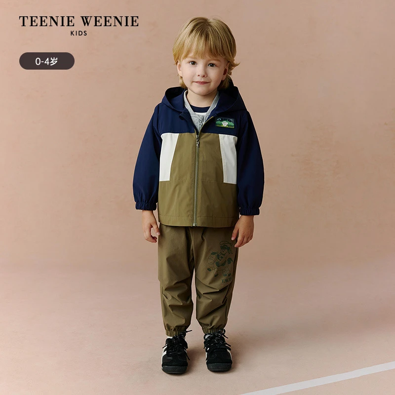 TeenieWeenieBaby小熊童装25年秋季三防连帽拼色外套T0JJ253801K
