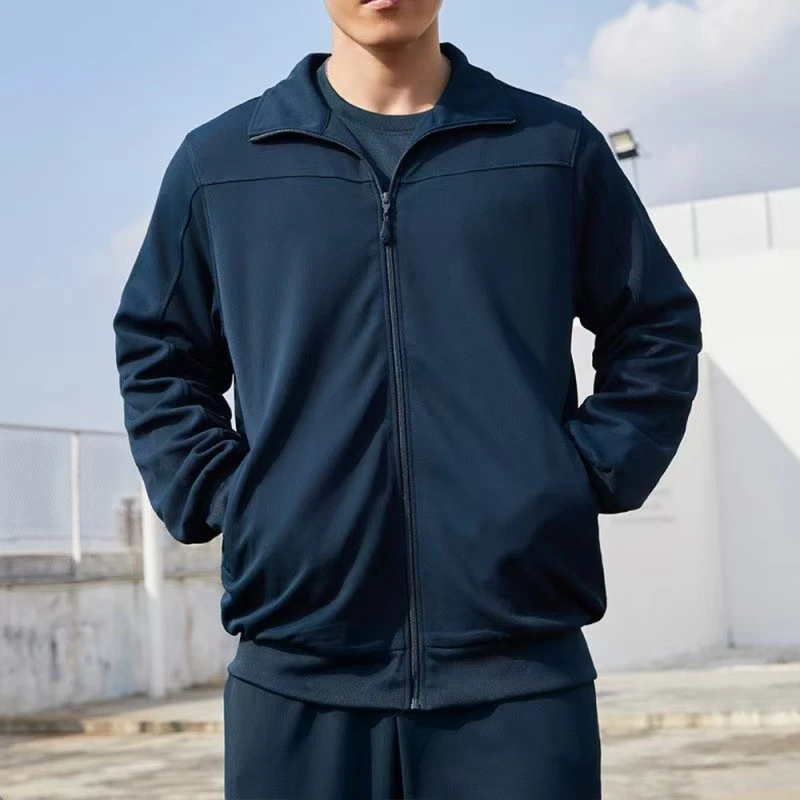 翻领春秋长袖体能服套装男女藏青色体能训练服春秋松枝绿户外运动
