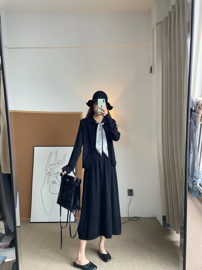 孕妇装法式赫本风假两件连衣裙预期遮肚子显瘦学院风长裙时尚潮