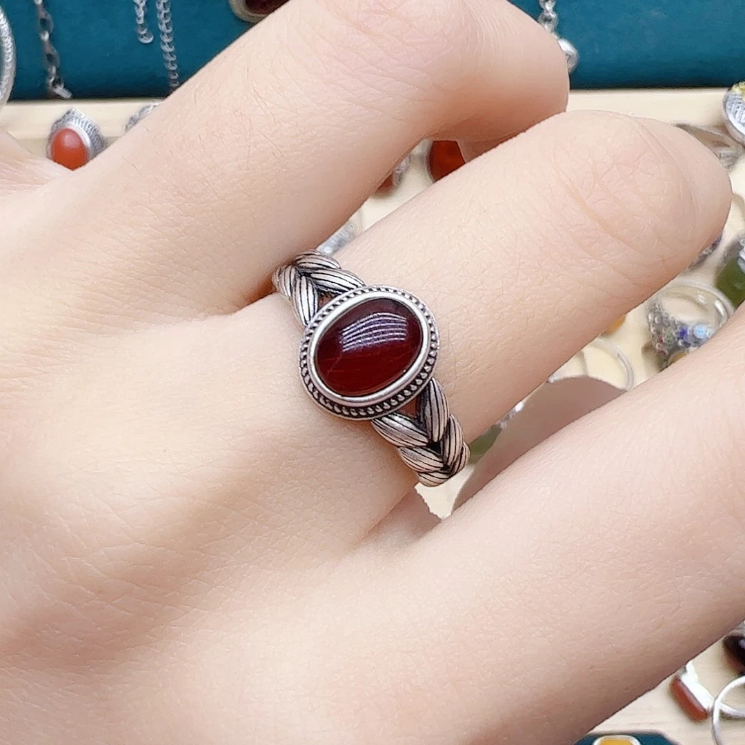 血珀戒指银S925镶嵌天然