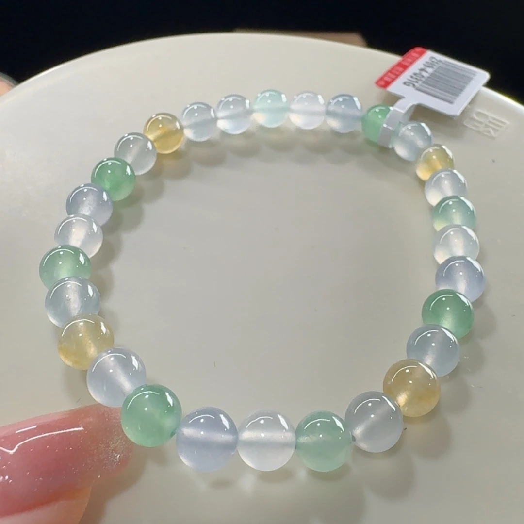 未镶嵌手串翡翠炸光！精品！高冰波幻彩串卡6