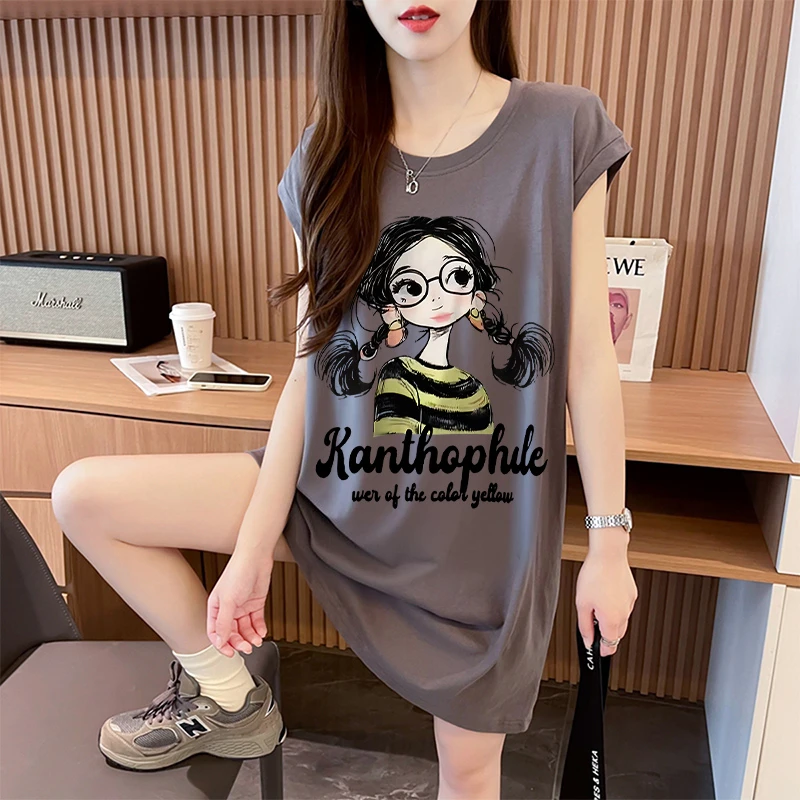 高级感宽松显瘦休闲连衣裙女2025夏季新款韩版纯棉减龄小众T恤裙