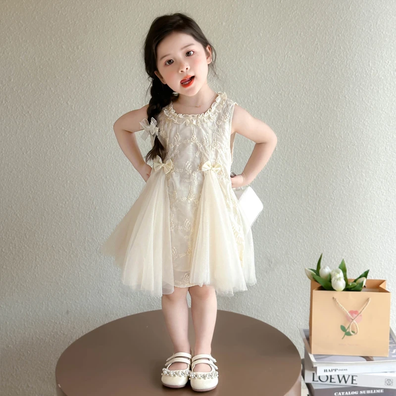 女童夏装无袖连衣裙2025新款儿童背心裙子洋气公主裙宝宝夏季纱裙