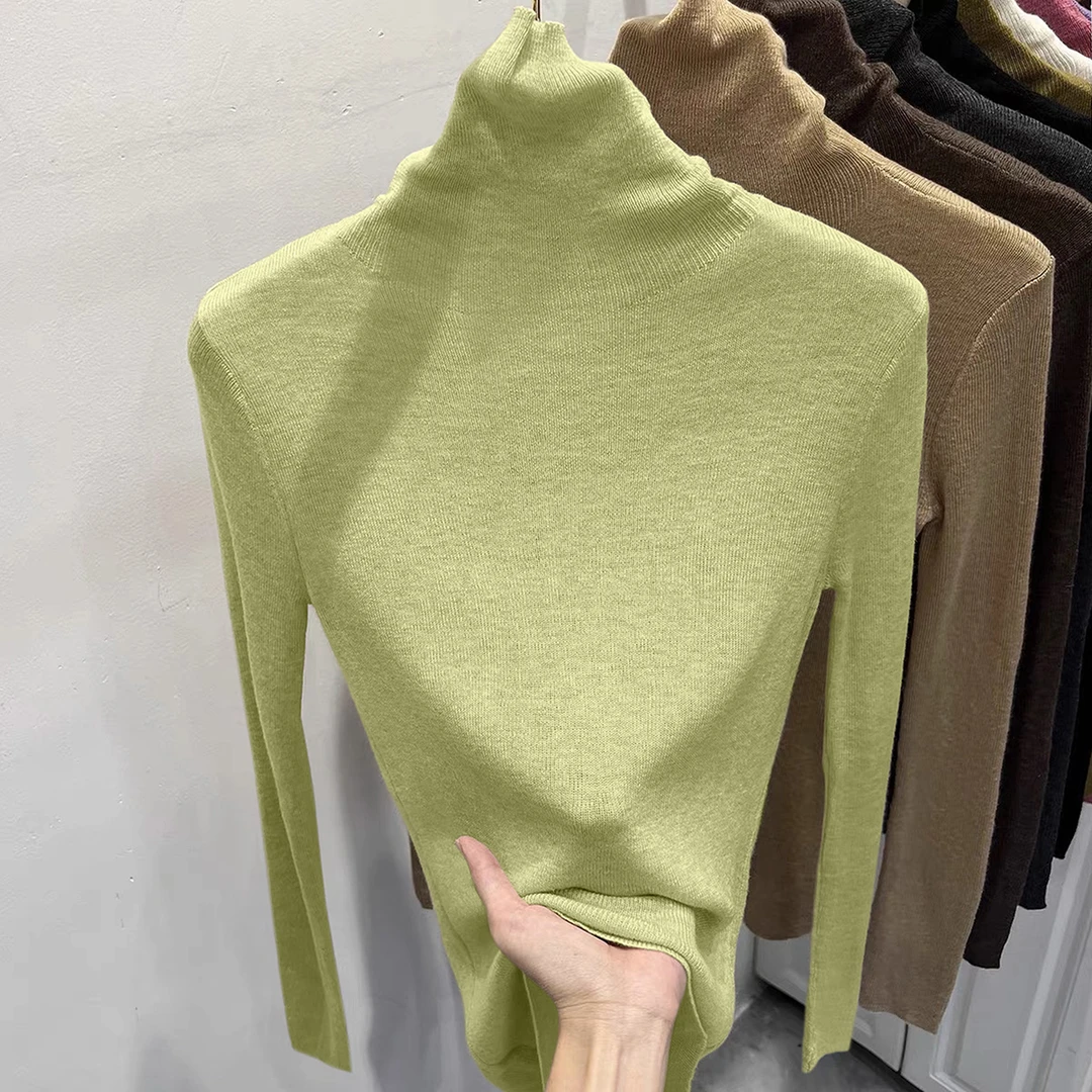 浅绿色大衣外套内搭打底上衣女2025秋冬季新款高领毛衣长袖针织衫