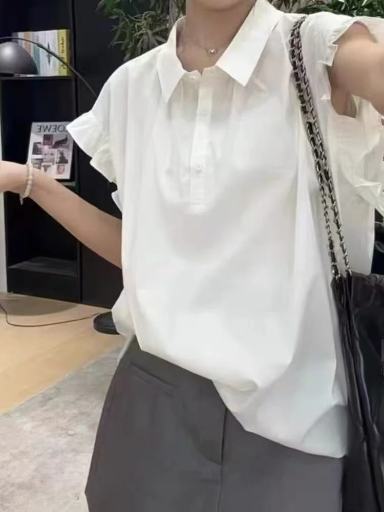 胖丫专属—9926短袖衬衫女士夏季减龄洋气显瘦荷叶边小衫上衣