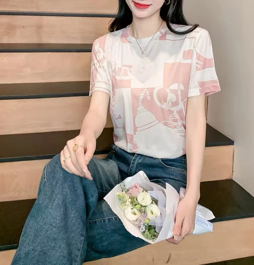 【BBY】衣长59，2025新款夏季时尚圆领轻薄休闲百搭重工提花T恤-1196