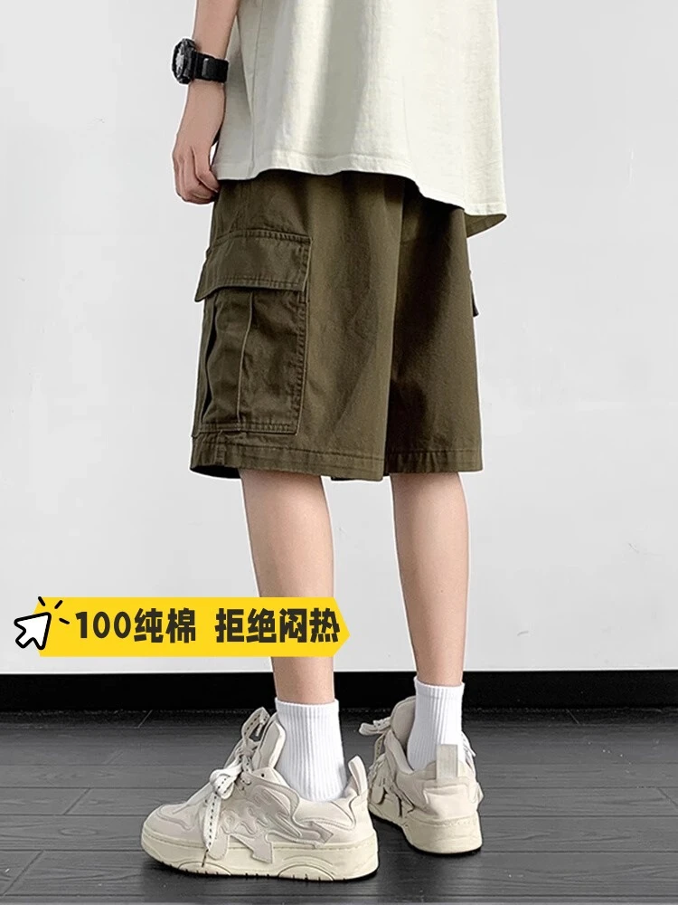 2025新款短裤男夏季纯棉重磅工装裤军绿色轻奢帅气口袋休闲五分裤