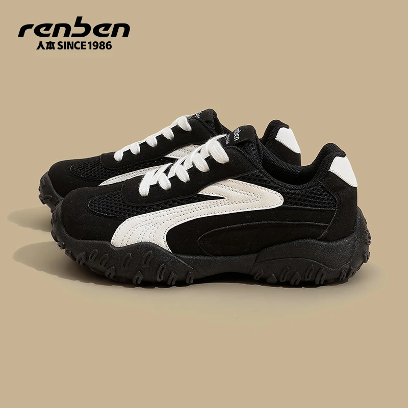 人本休闲鞋女秋季2025新款耐磨时尚网面透气网鞋百搭ol