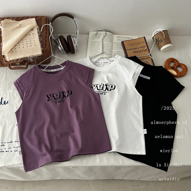 【冰爽索罗娜】儿童夏季冰爽棉韩版宽肩背心洋气宽松百搭T恤拼接潮