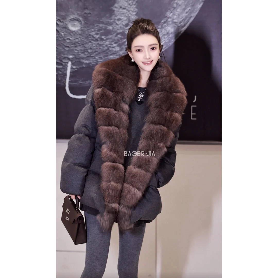 50-【雪妲己】宝儿家含幂BH42525411XQ狐狸毛领新国标90白鹅绒外套