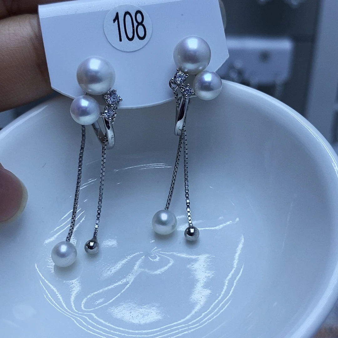 银S925镶嵌耳饰淡水珍珠108