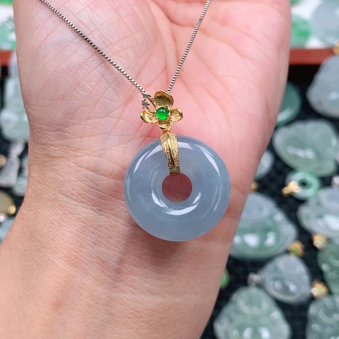 翡翠吊坠(不含链)18K金镶嵌