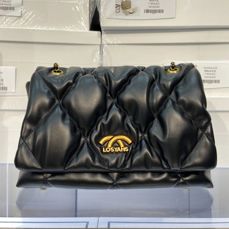 大牌代工时尚黑色链条包单肩菱格肩包压纹鳄鱼纹H076