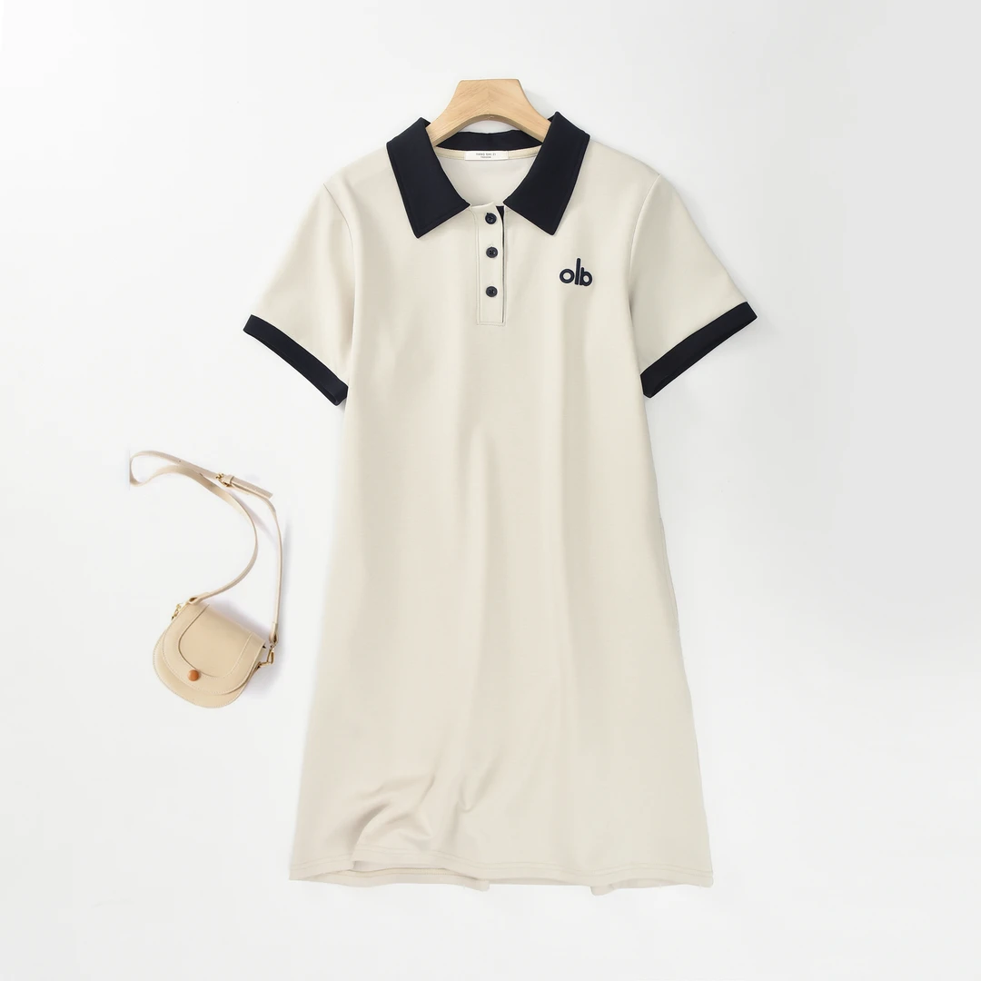 夏季新款撞色时尚气质百搭裙减龄显瘦休闲polo领中长款连衣裙女