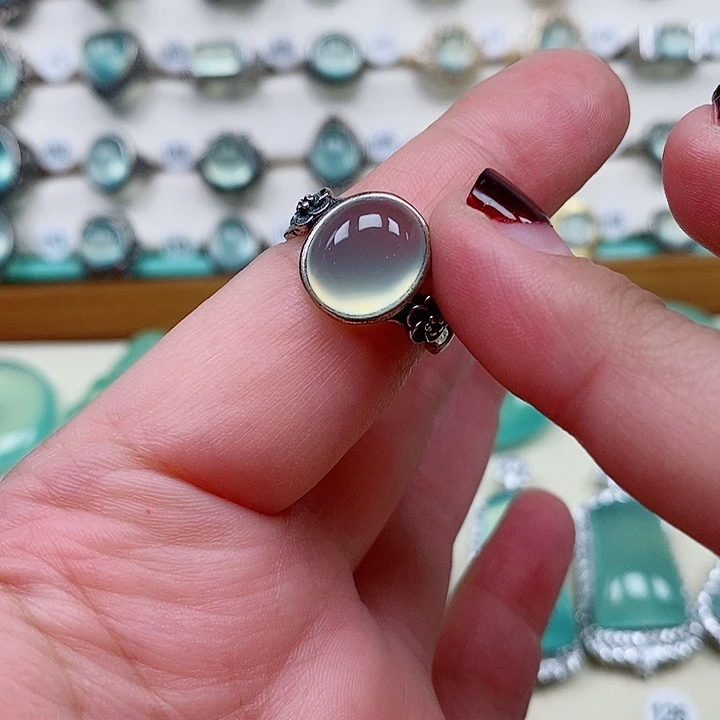 蛇纹石玉戒指银S925镶嵌