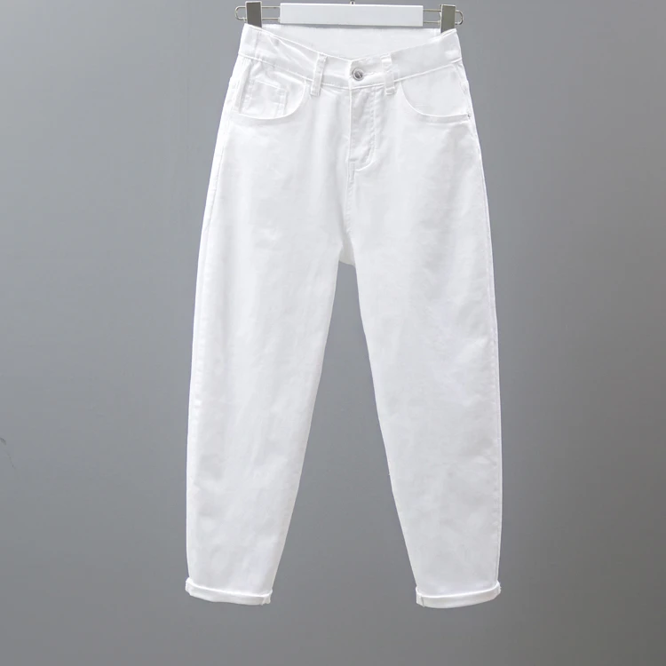 白色牛仔裤女士宽松哈伦秋季宽松时尚高腰显瘦九分老爹萝卜裤子潮
