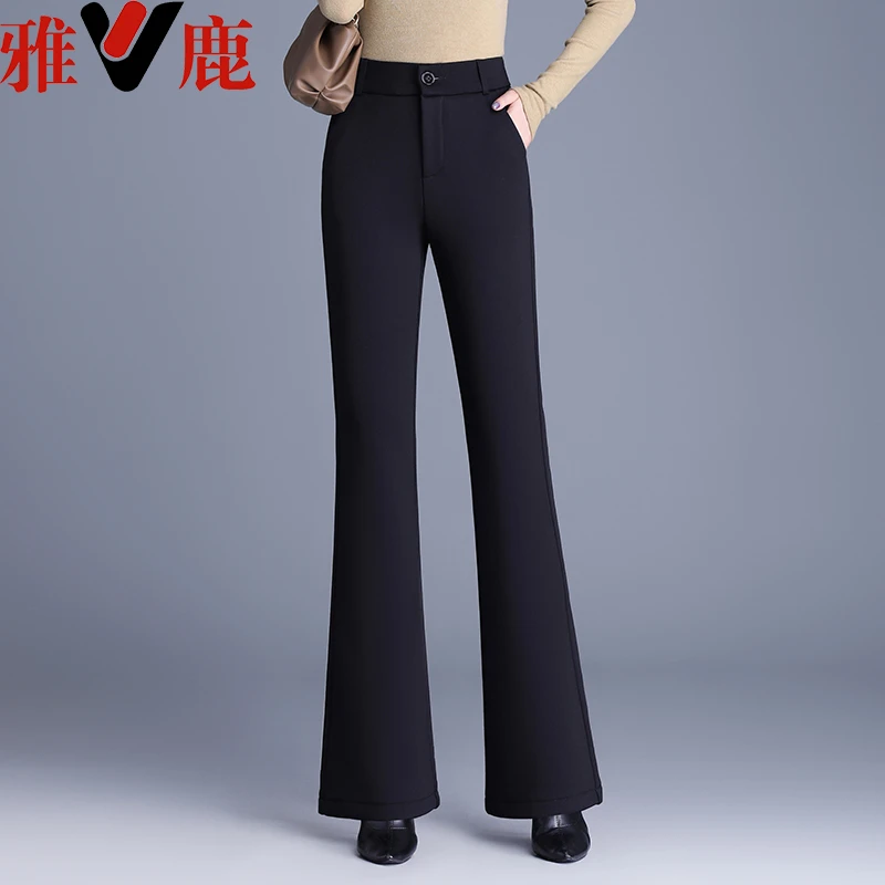 雅鹿高腰显瘦微喇叭裤女秋冬季弹力西装女裤百搭女士2025新款裤子