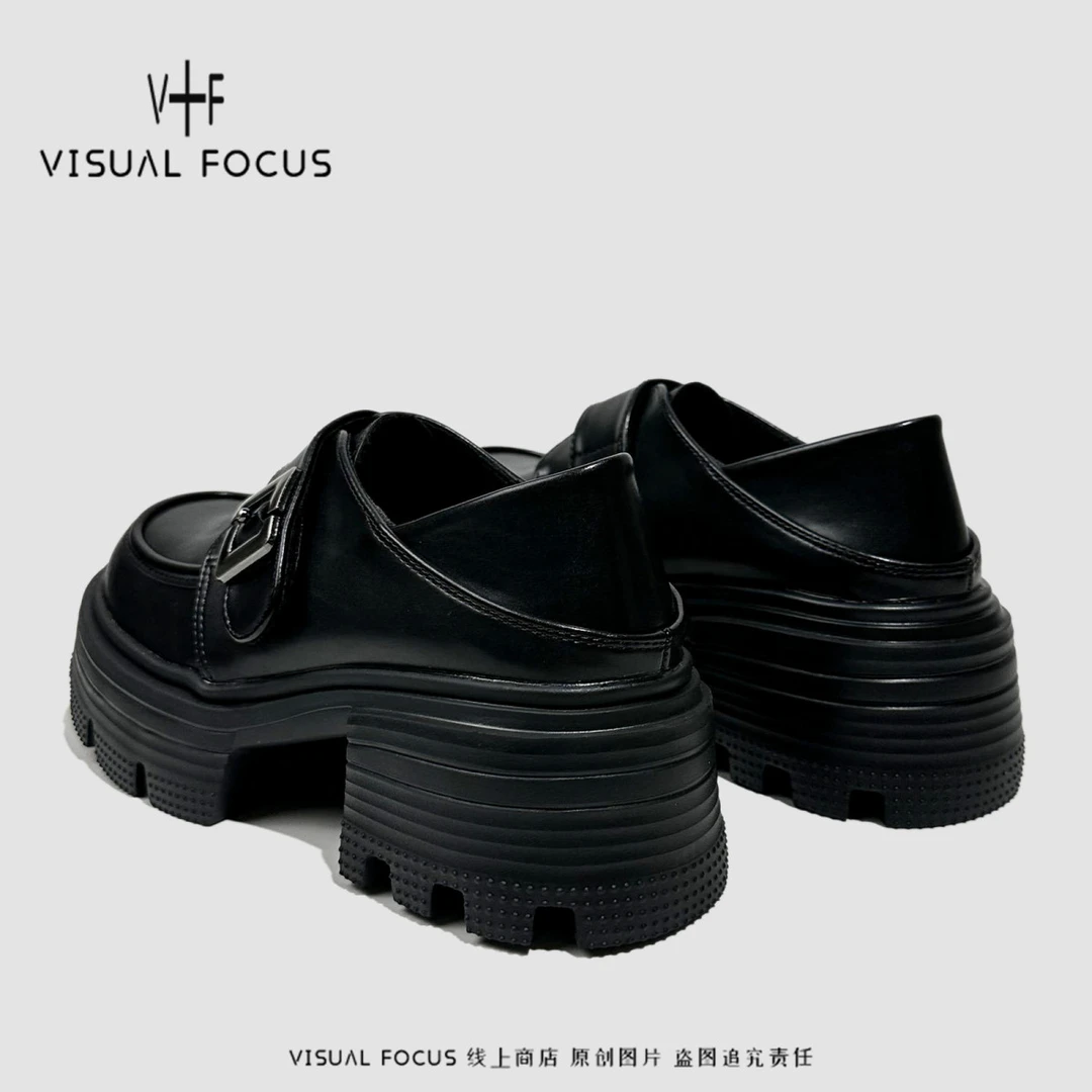 Visual focus 时装乐福鞋女2025春秋深口可踩跟两穿设计感松糕鞋