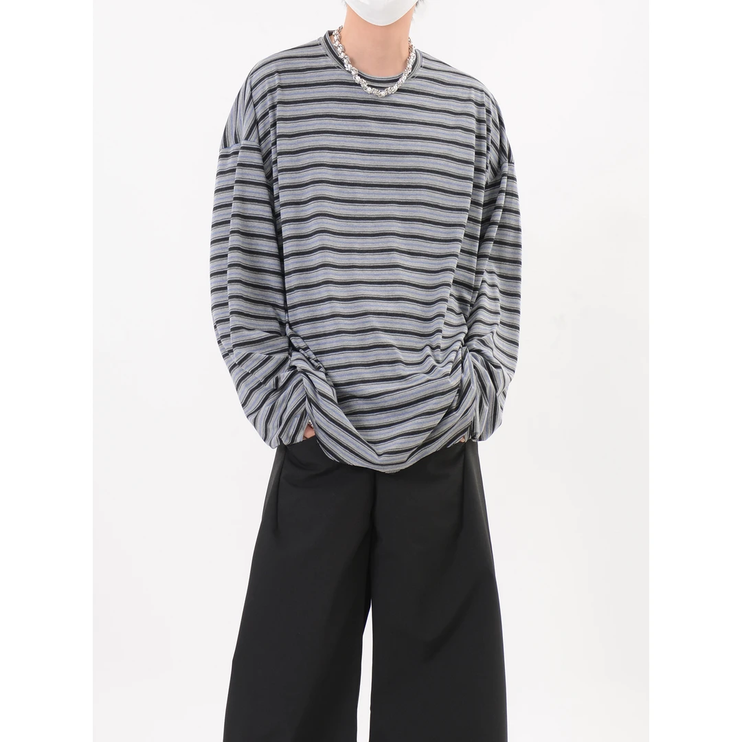 LUCE GARMENT小众设计感条纹长袖T恤男高级圆领落肩休闲慵懒上衣