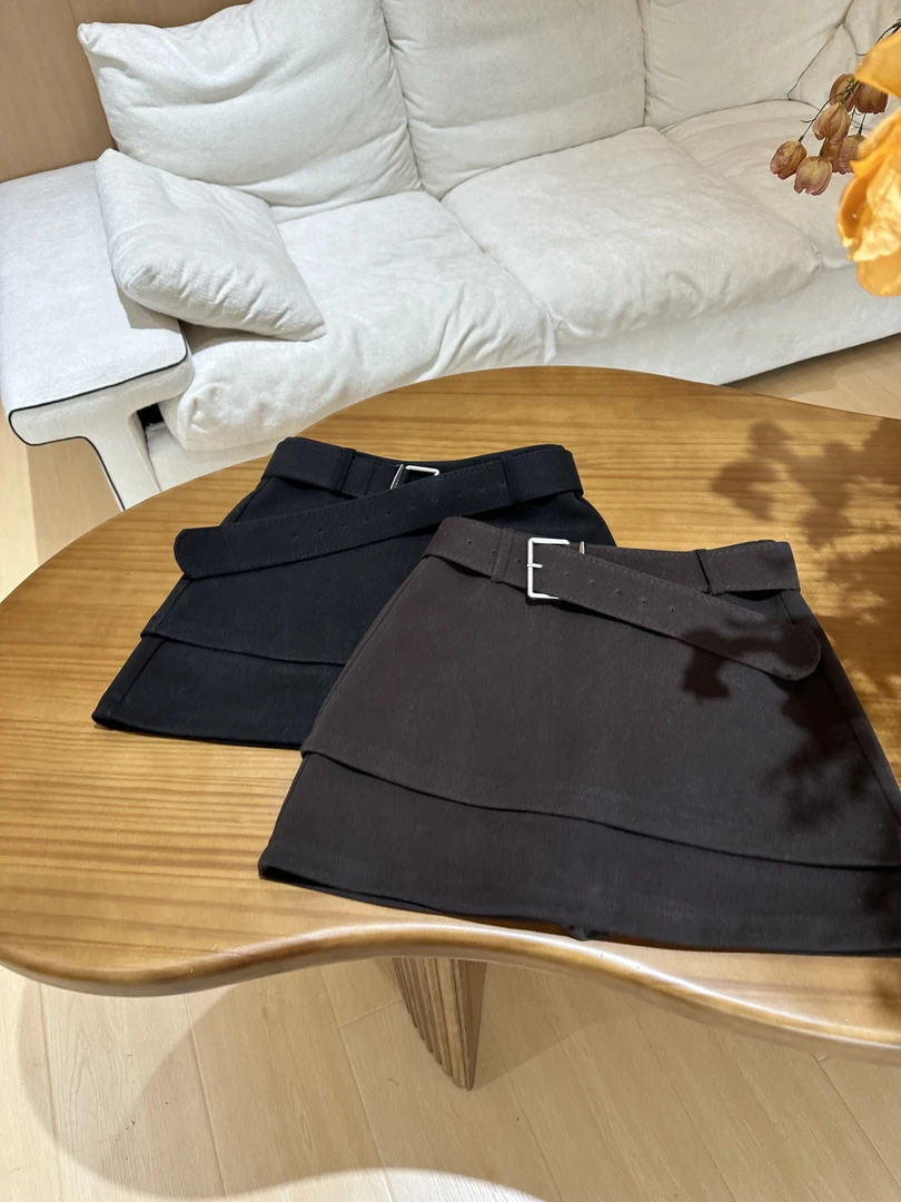 【BayaLi】2025秋冬新品气质女人毛呢腰带双层半裙