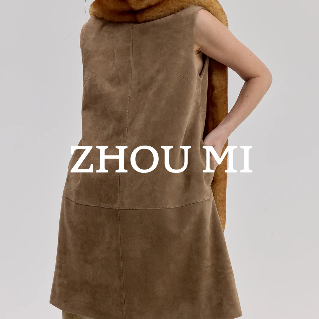 ZHOU MI进口混种羊反绒皮连衣裙ZL10006