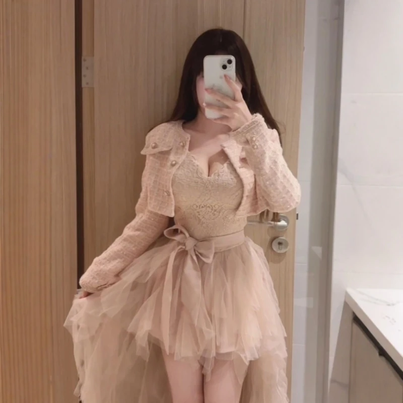 小香风套装温柔风高级感短外套吊带连衣裙两件套25入秋穿搭一整套