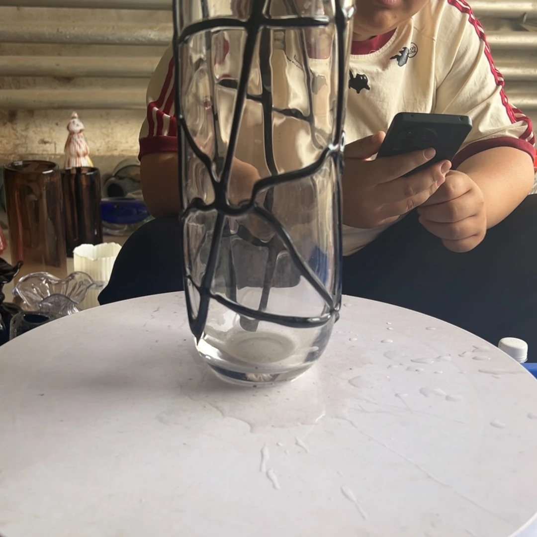 透明黑条高度30琉璃花器摆件微瑕