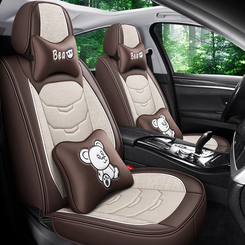 汽车坐垫四季通用新款秋季全包座椅套亚麻布艺小车座垫全包围座套