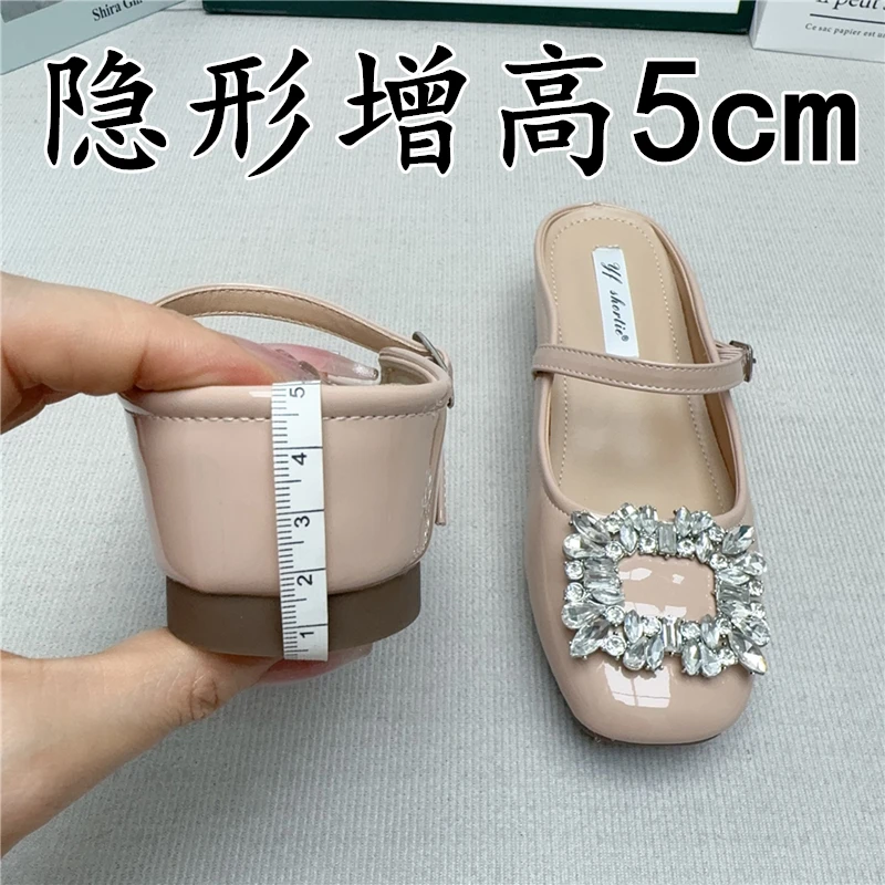 小香风水钻方扣包头半拖鞋女夏季外穿内增高女鞋一脚蹬玛丽珍凉拖