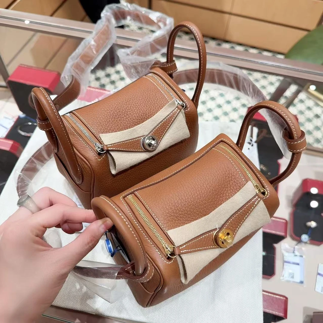 全新未使用 Hermes/爱马仕 mini lindy 金棕 TC皮 W刻