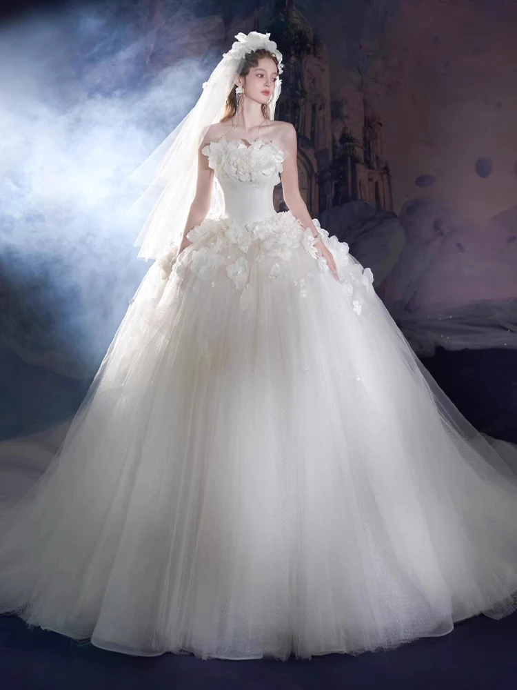 抹胸婚纱礼服2025新款新娘小个子主纱高级质感法式轻简约轻便绝美