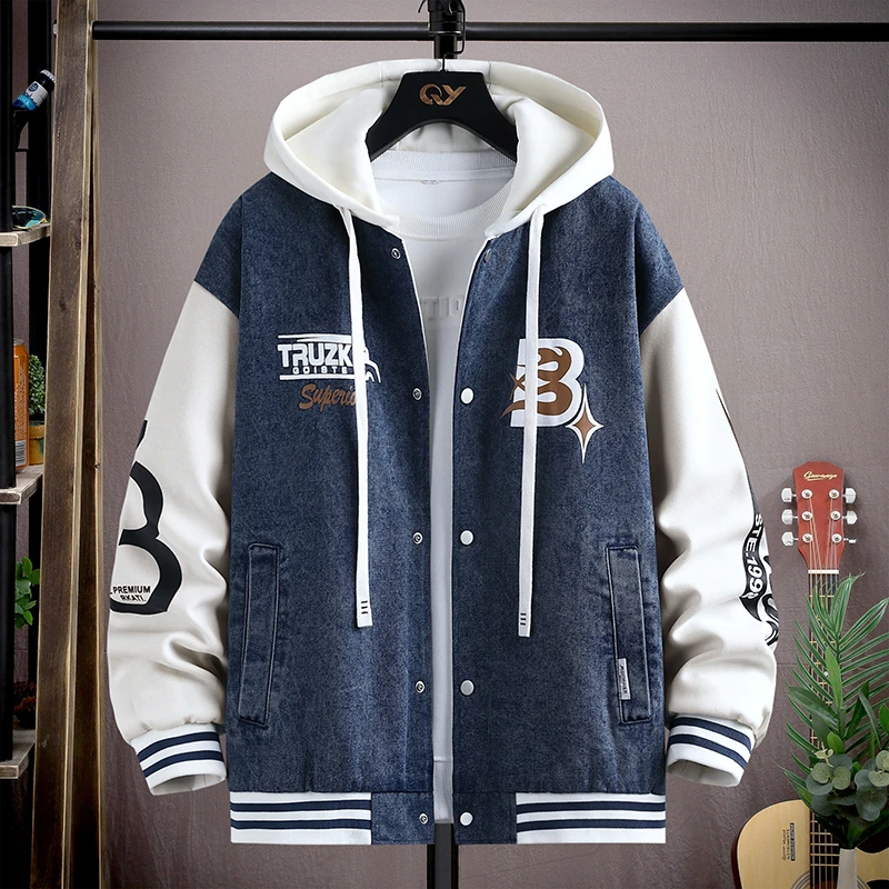 秋季新款百搭宽松帅气水洗牛仔连帽夹克青少年学生休闲上衣外套男